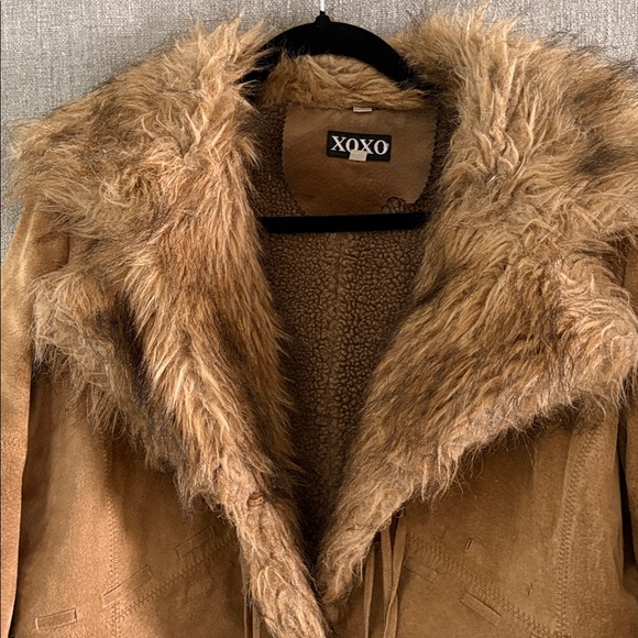 XOXO Women's Brown Faux Shearling Hooded Coat - Picture 2 of 8